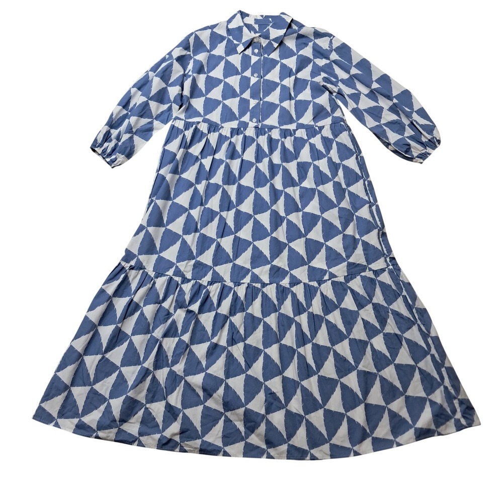 Maeve Anthropologie Bettina Shirt Dress Womens Small Blue Geometric Midi Tiered